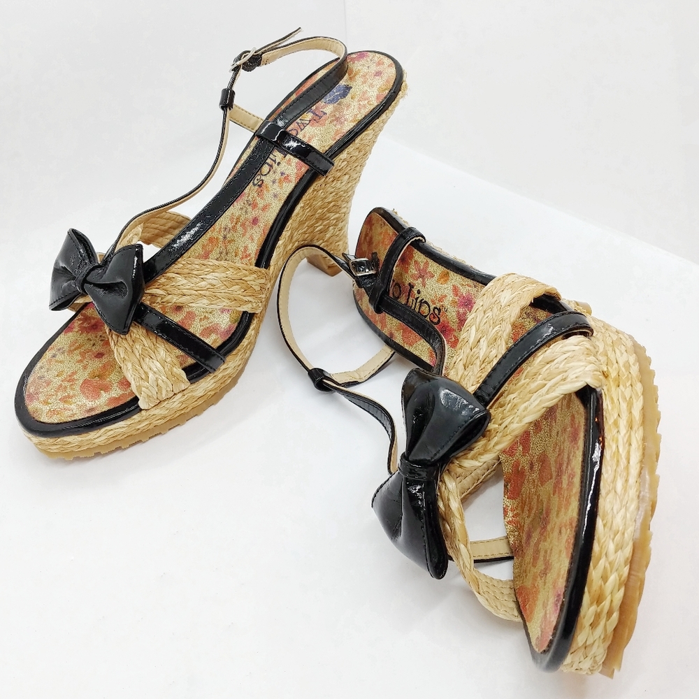 Vintage Two Lips woven platform wedge sandals SZ9